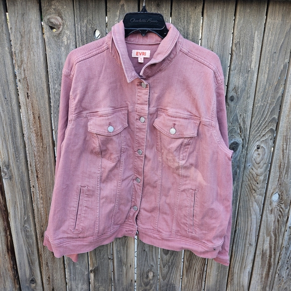EVRI Jackets & Blazers - EVRI Dusty Rose Denim Jacket with Button Front Size 2X